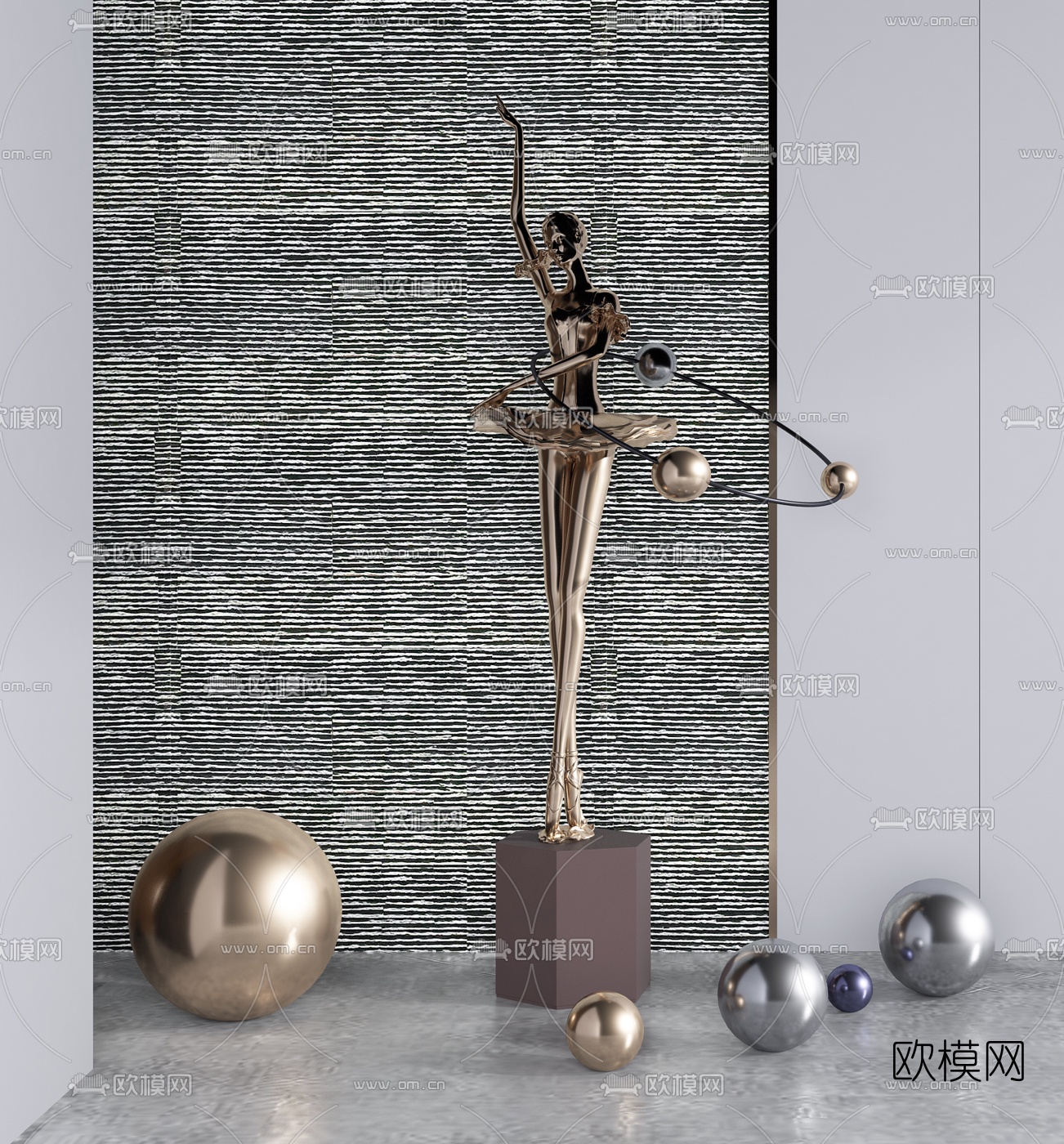现代跳舞人物雕塑3d模型