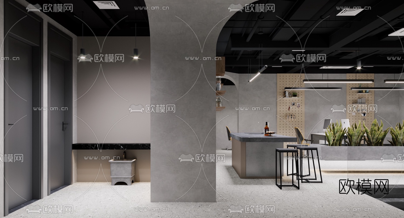 工业风办公室茶水间3d模型