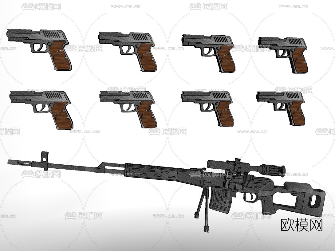 现代机关枪su模型下载（渲染图2）