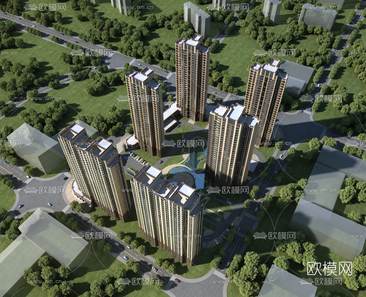 现代住宅小区鸟瞰3d模型