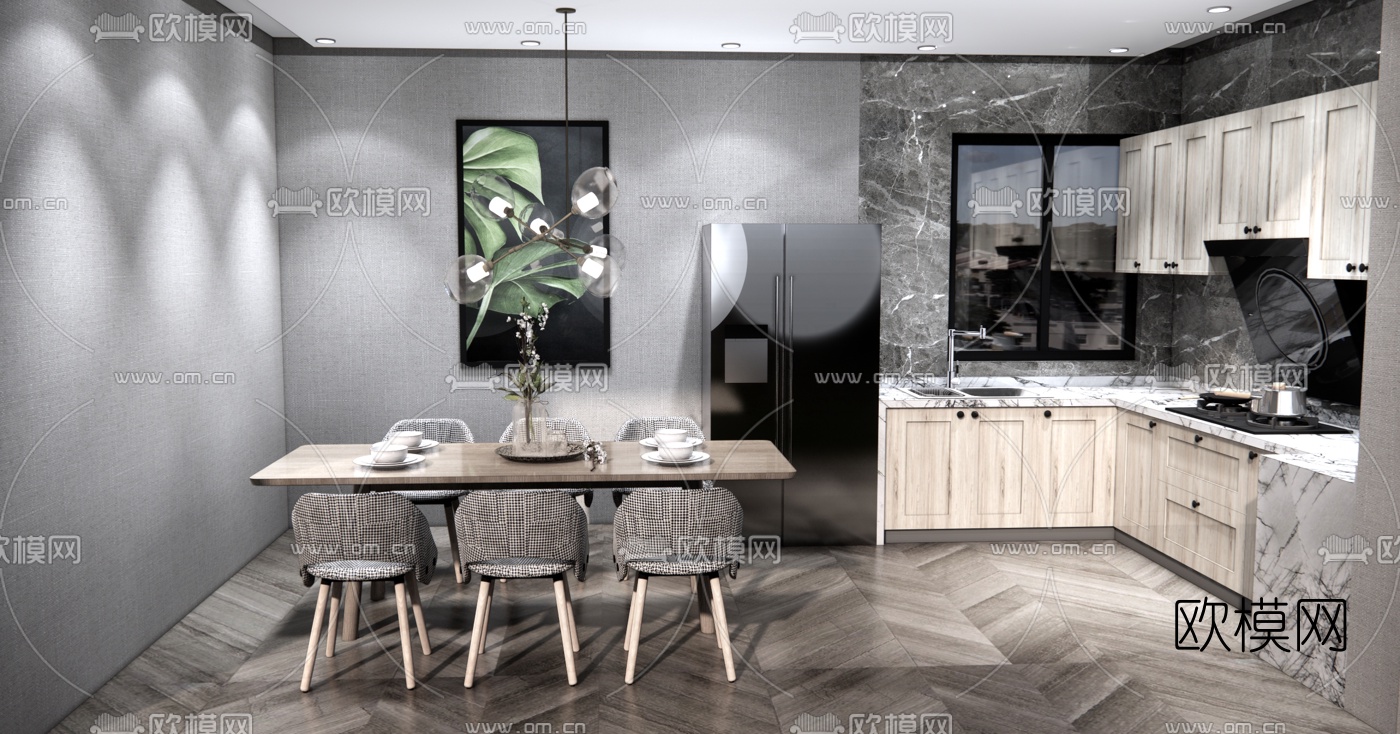 北欧简约餐厅su模型下载（渲染图1）