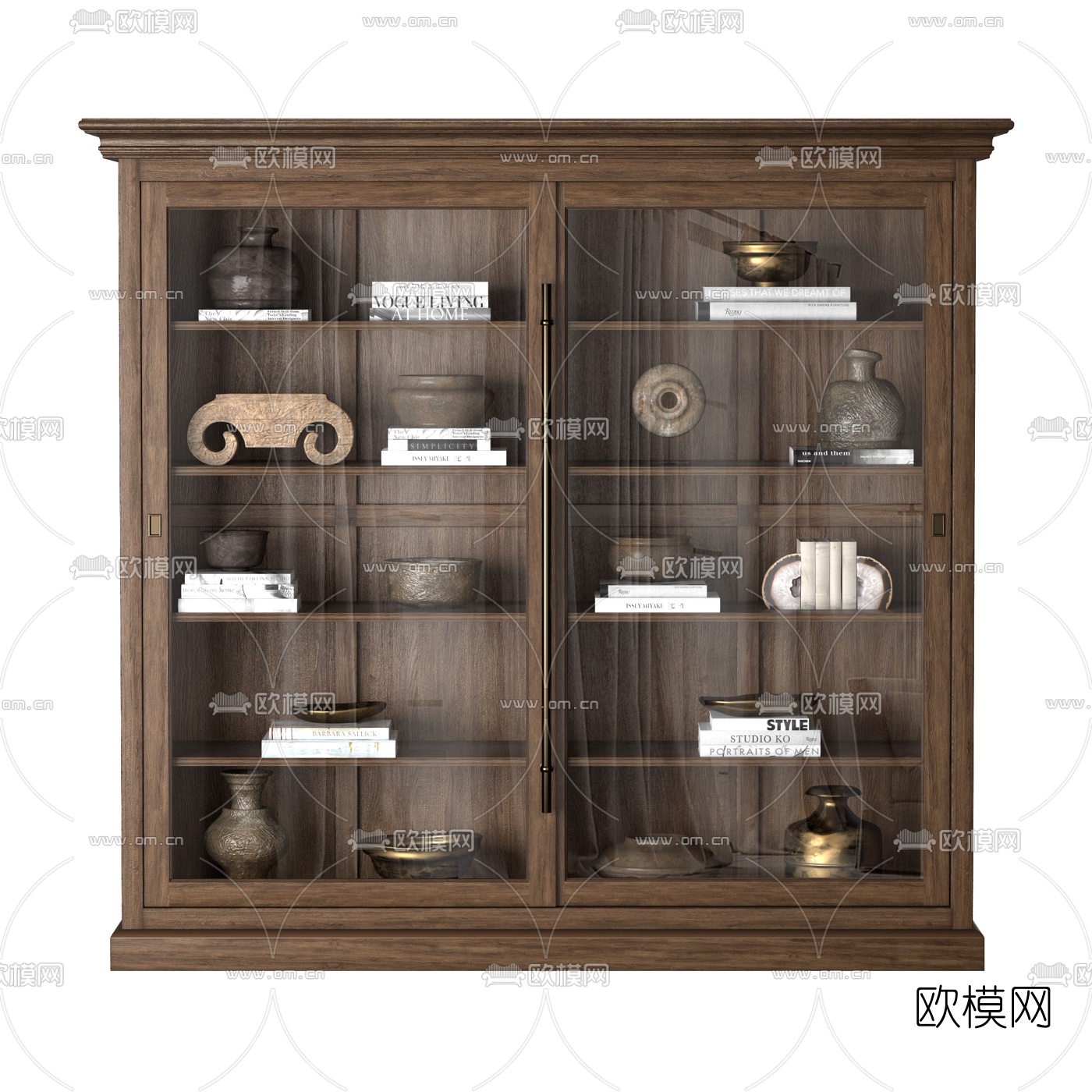 简欧木质博古柜3d模型下载（渲染图2）