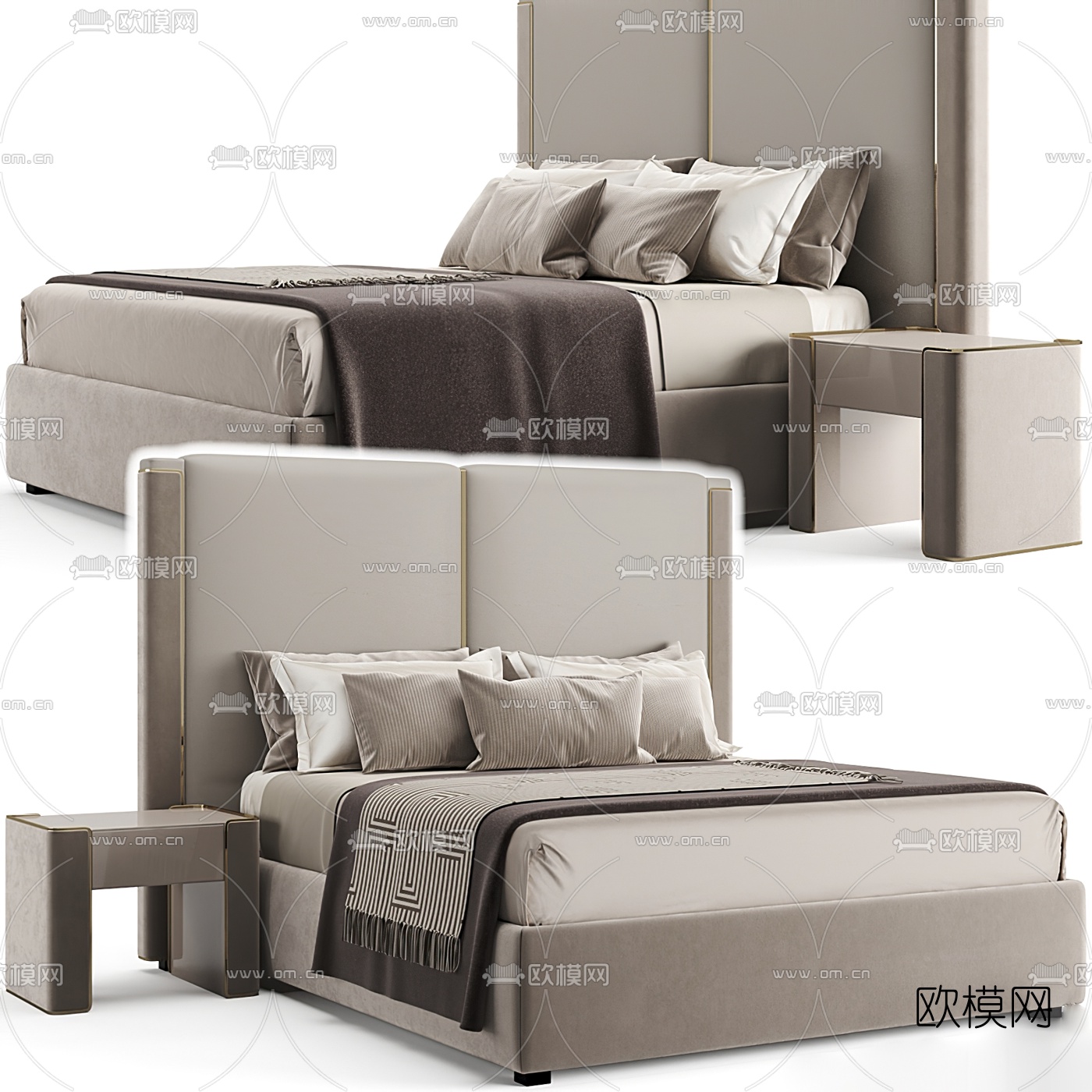 Fendi 现代布艺双人床3d模型下载