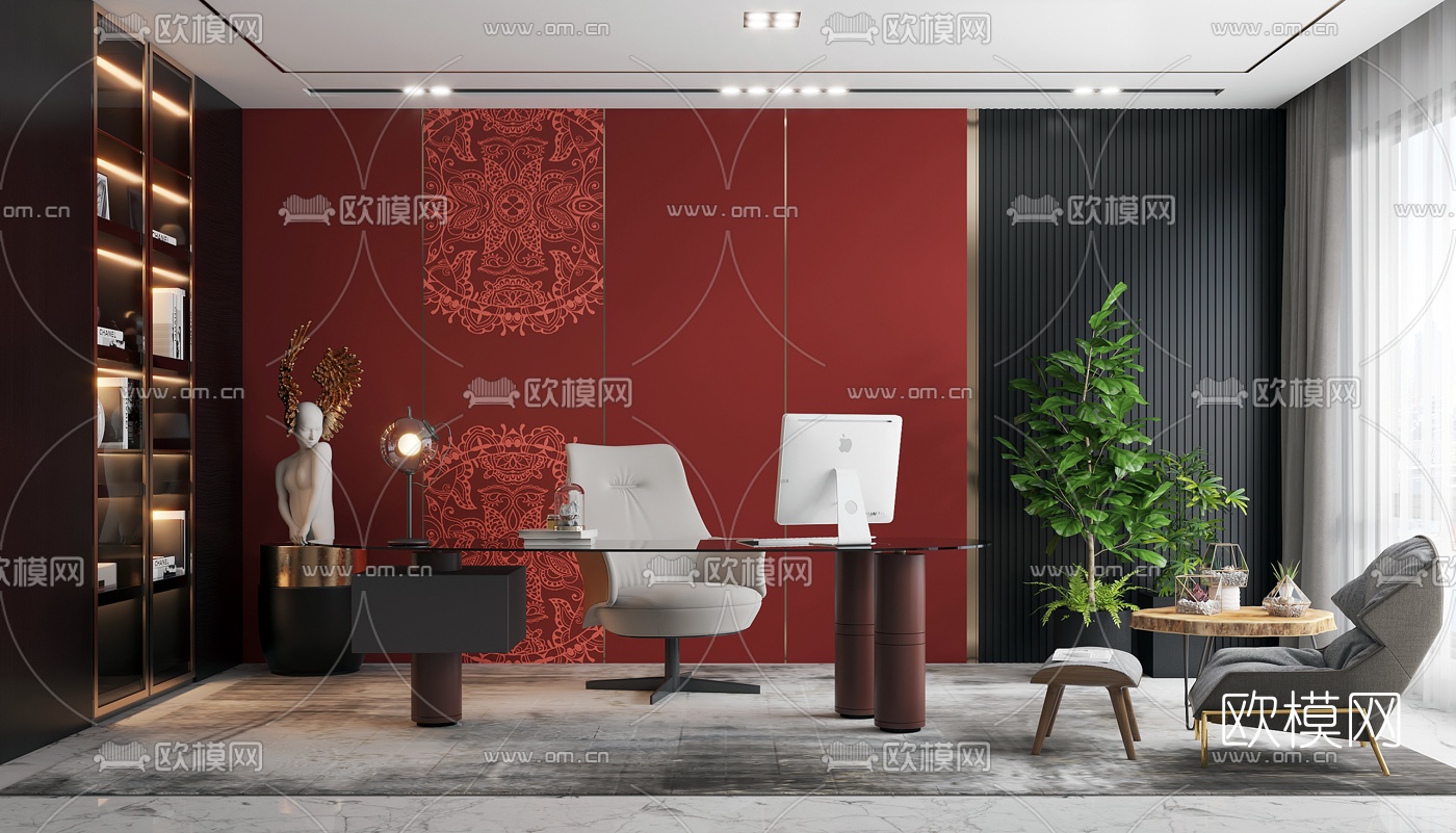 现代书房3d模型下载