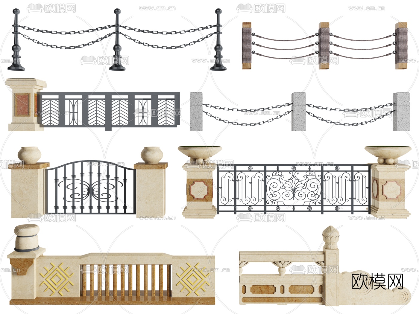 欧式围墙栏杆护栏3d模型下载