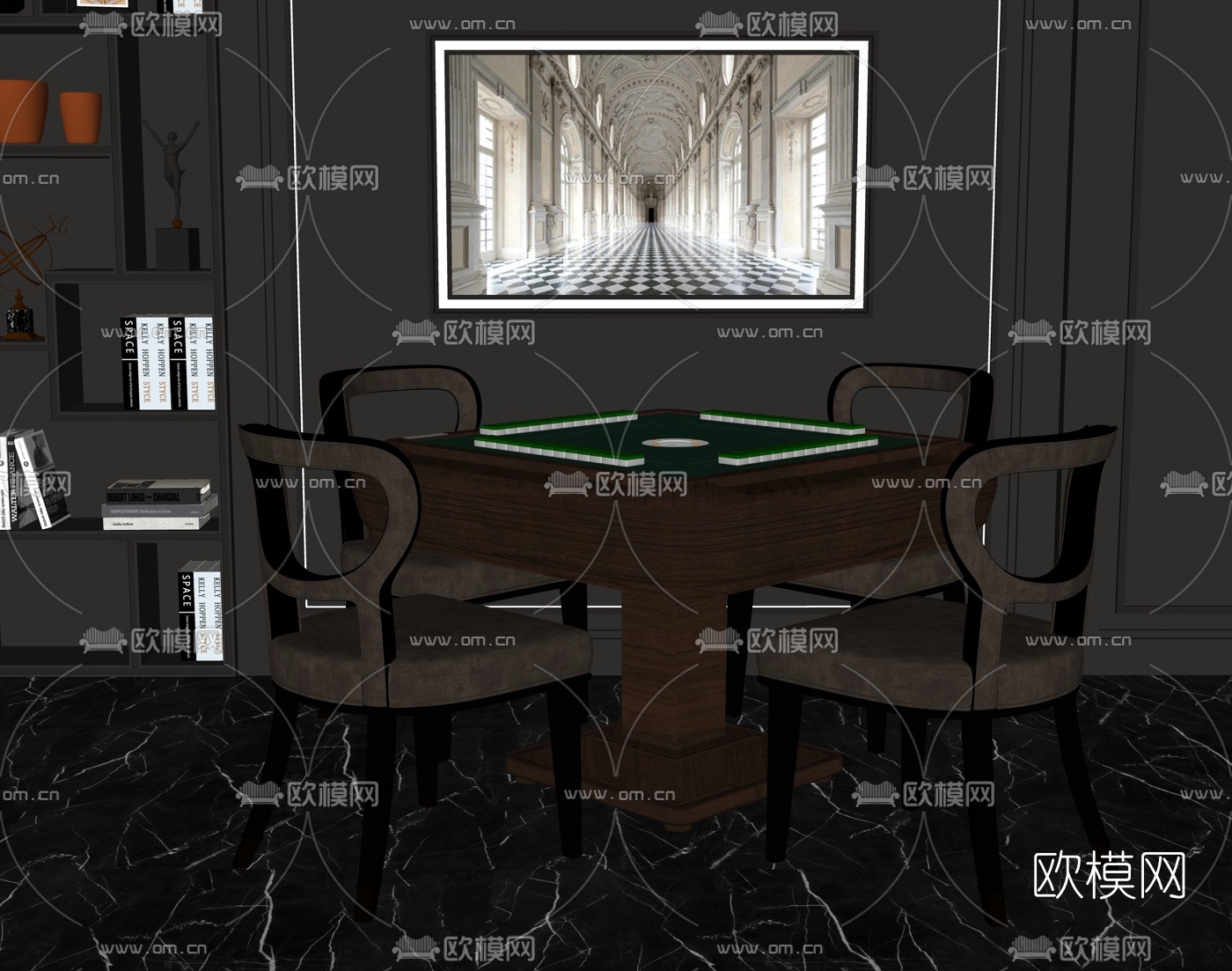 现代麻将桌椅su模型下载（渲染图2）