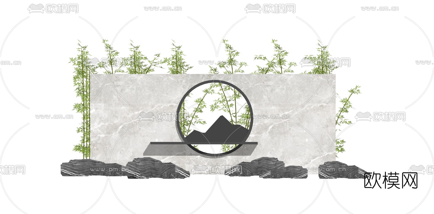 中式石片岩景观墙su模型