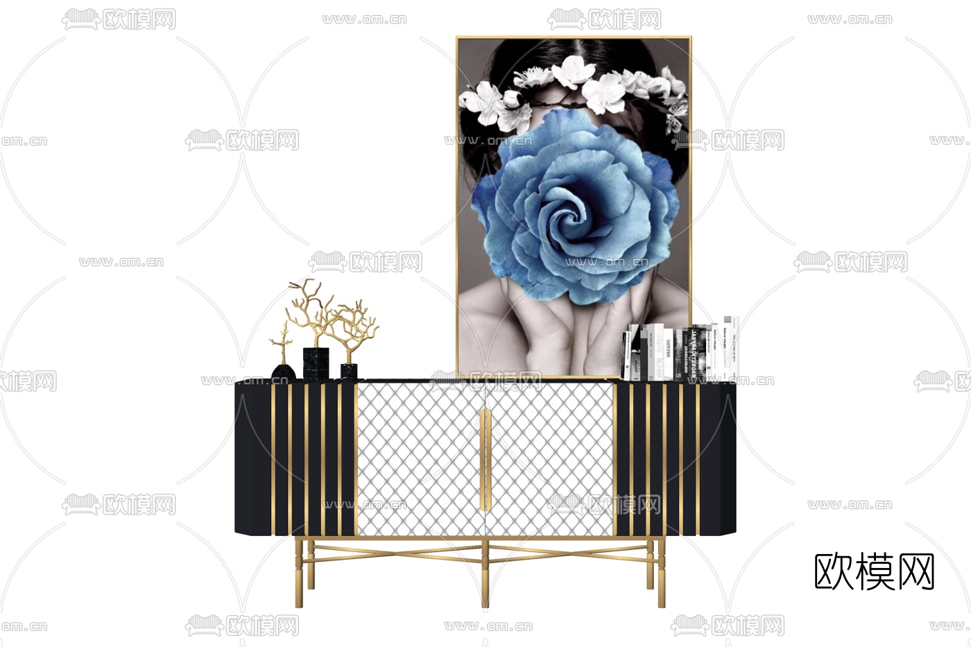现代轻奢边柜su模型下载