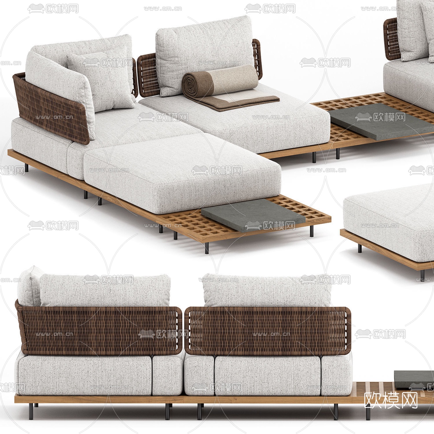 现代藤编户外沙发3d模型下载（渲染图2）