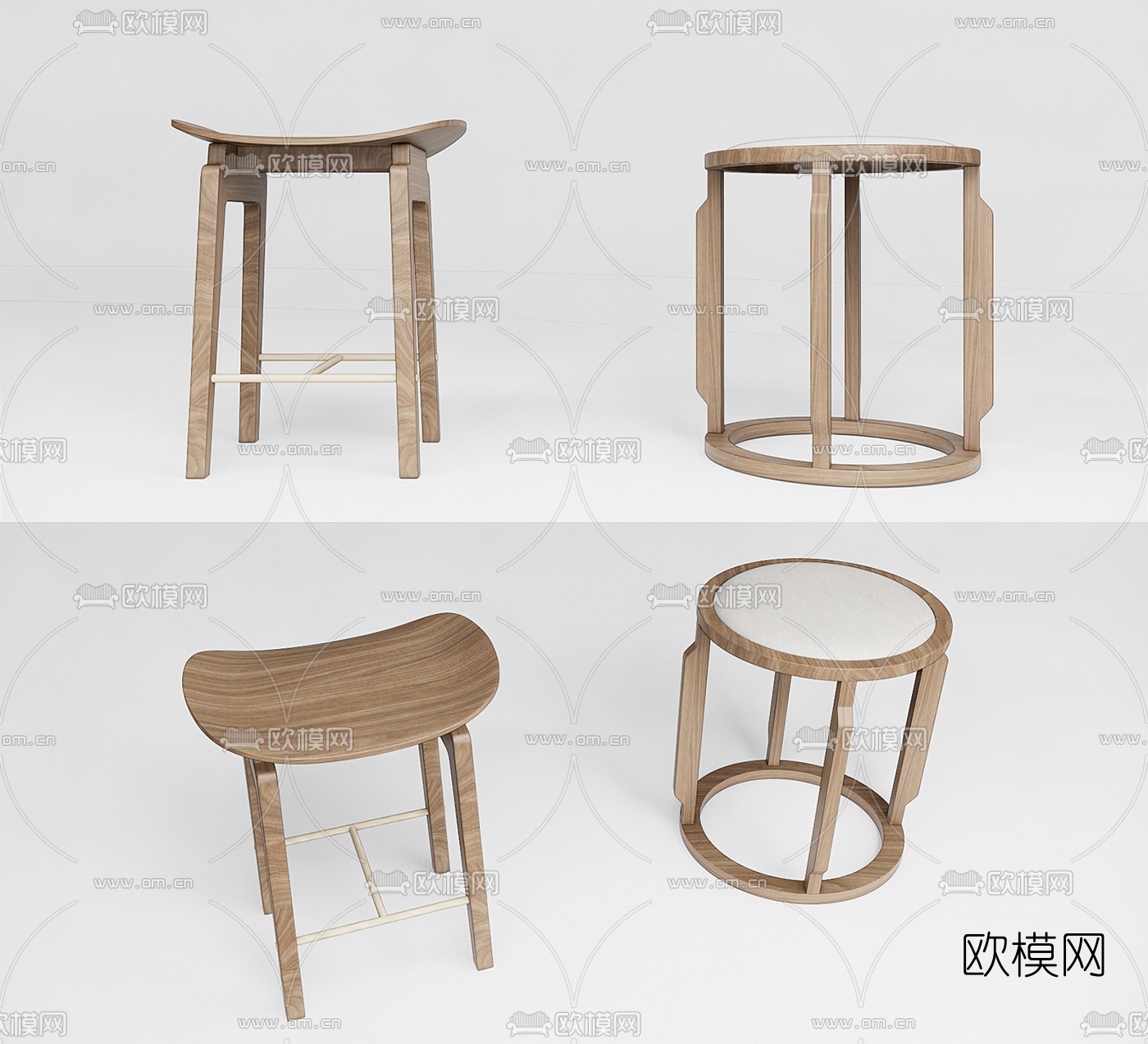 现代实木凳子su模型下载（渲染图1）