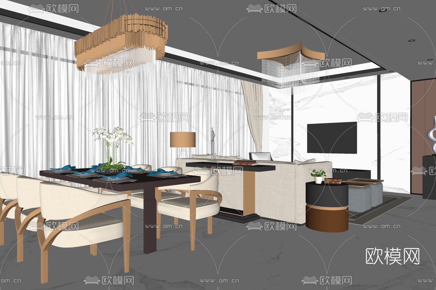现代客餐厅su模型