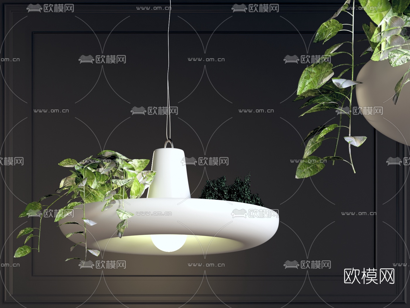 北欧绿植吊灯su模型下载（渲染图1）