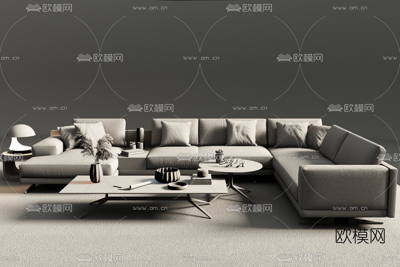现代布艺转角沙发3d模型