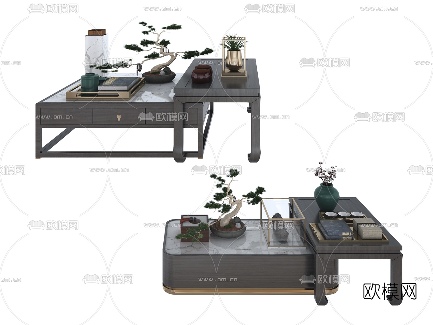 中式实木方形茶几3d模型下载