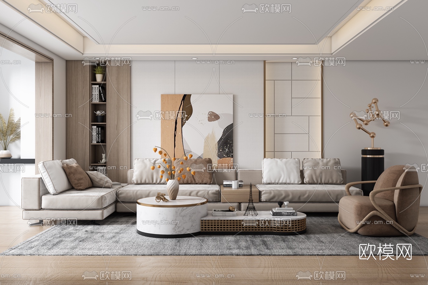 现代布艺沙发茶几组合3d模型