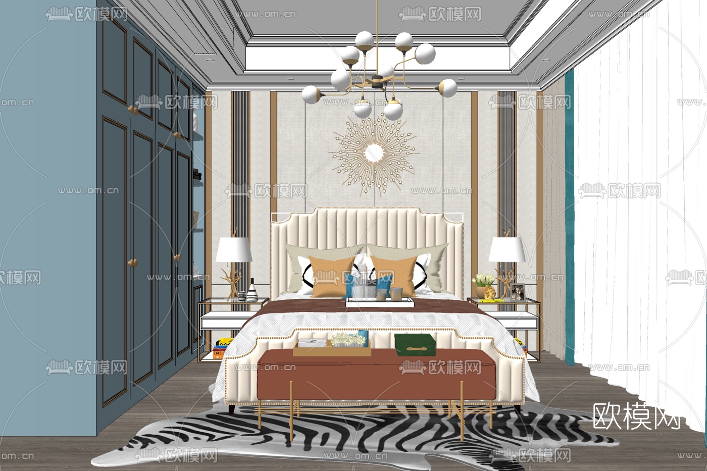 简欧主人房卧室免费su模型下载