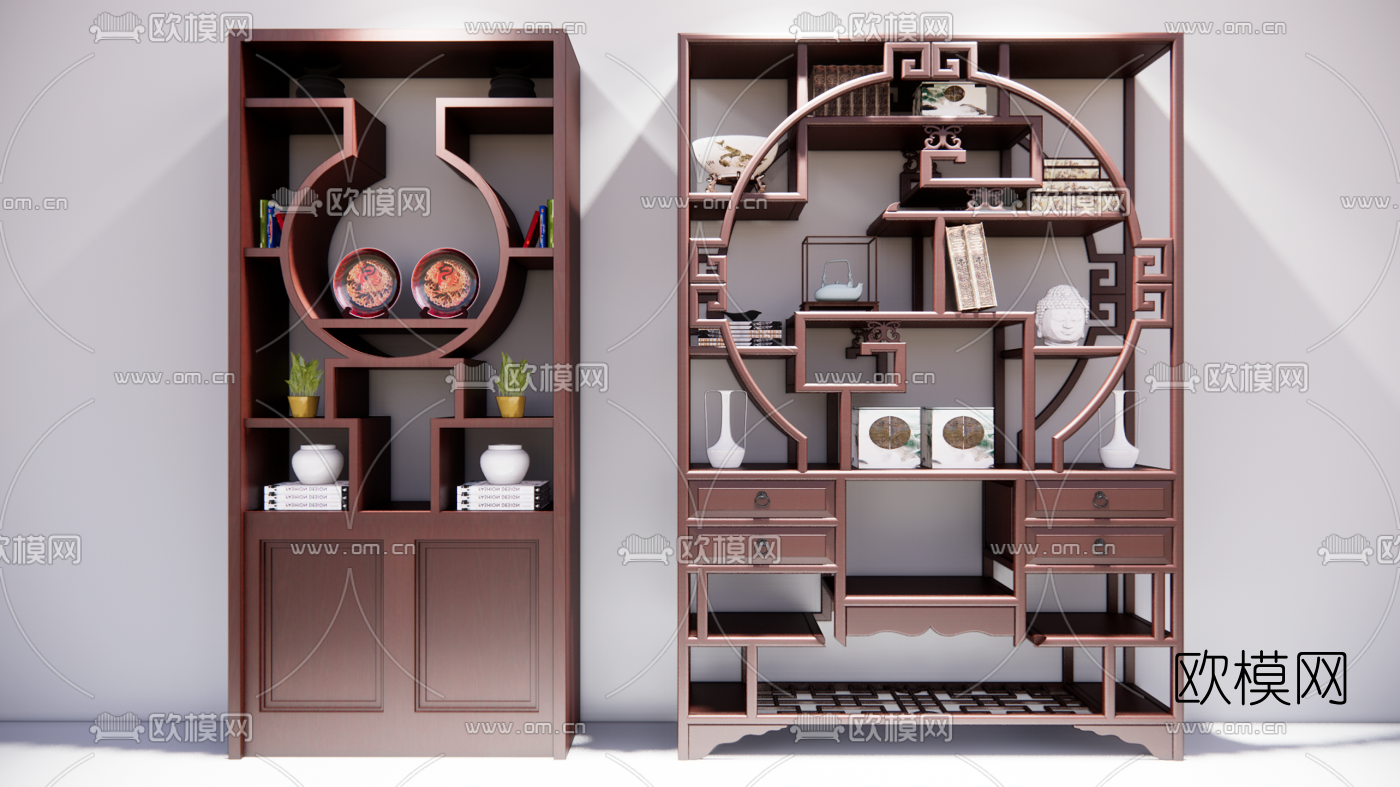 新中式博古架su模型下载（渲染图1）