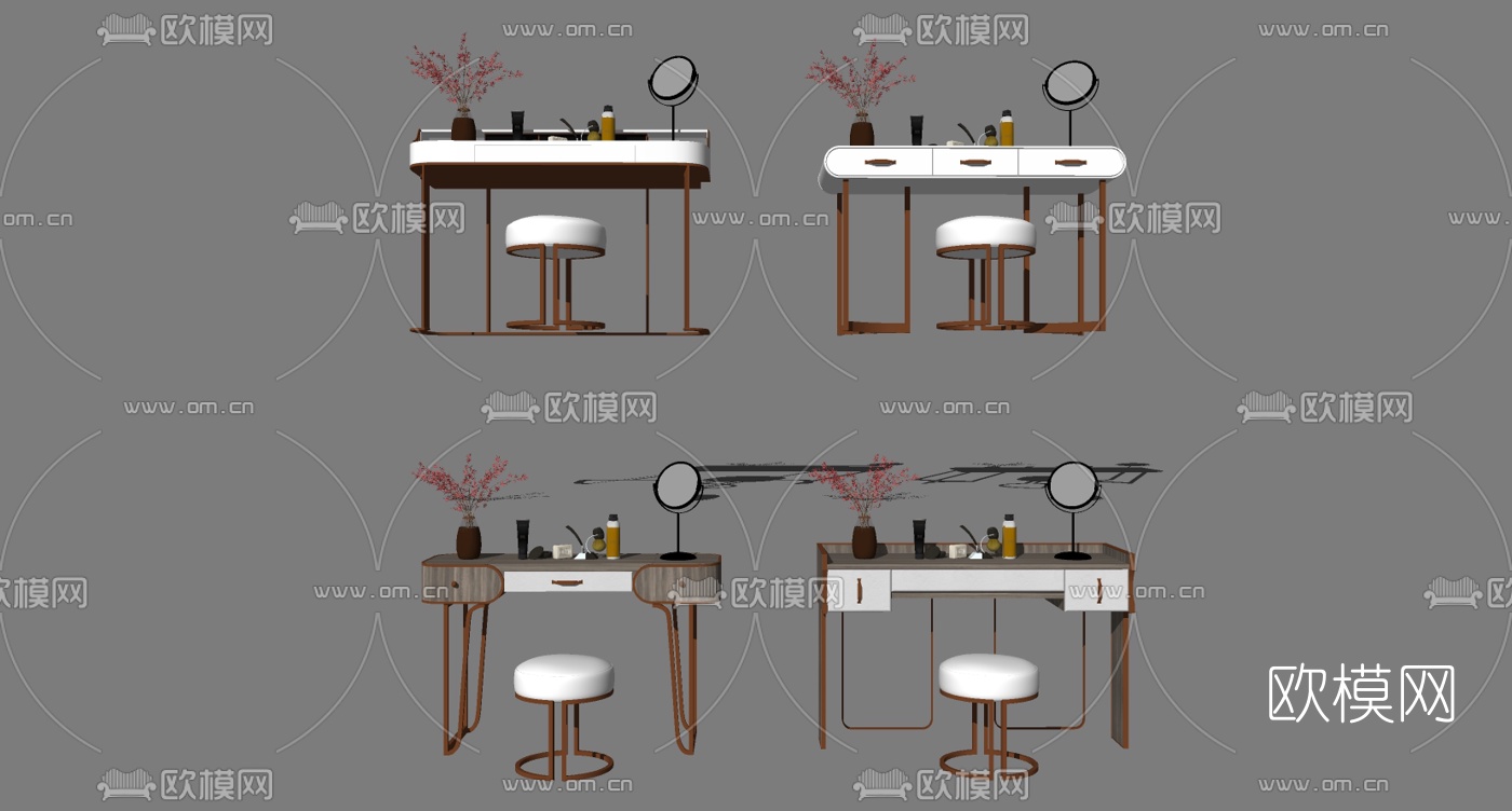 现代轻奢梳妆台su模型下载