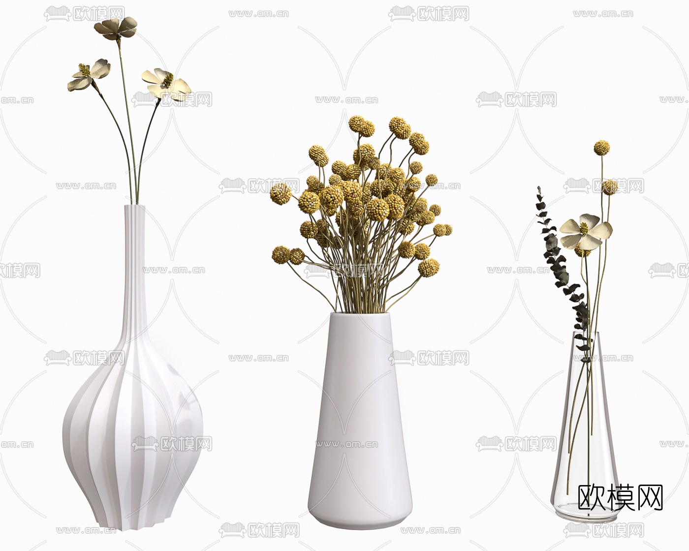 现代干枝花瓶花艺3d模型