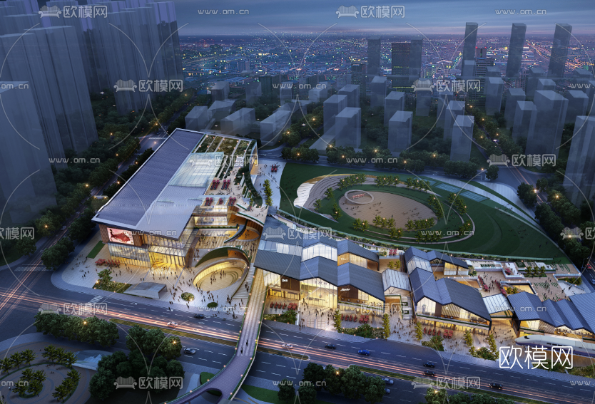 现代商业街su模型下载（渲染图2）