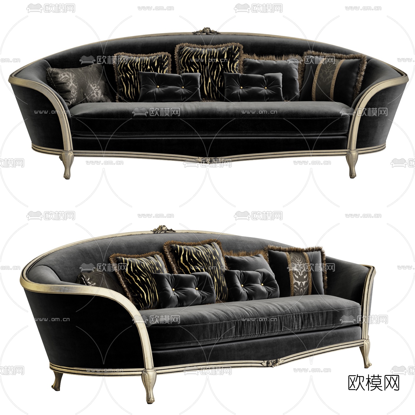 新古典绒布双人沙发3d模型下载