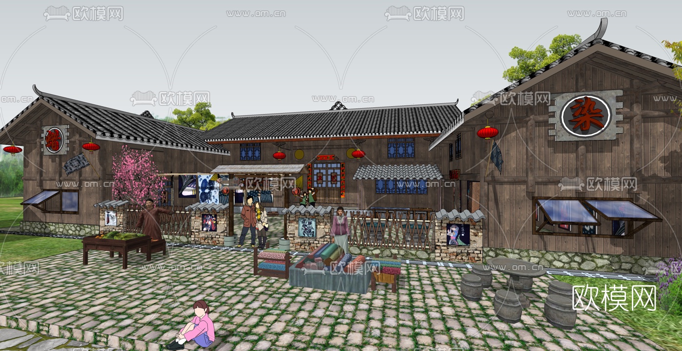 新中式乡村民宿su模型下载（渲染图1）