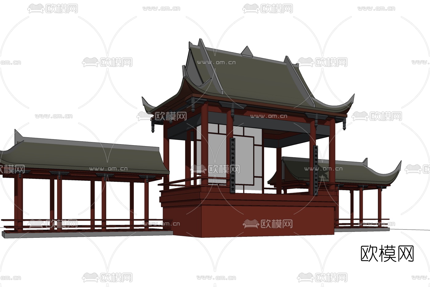 中式古建戏台免费su模型下载