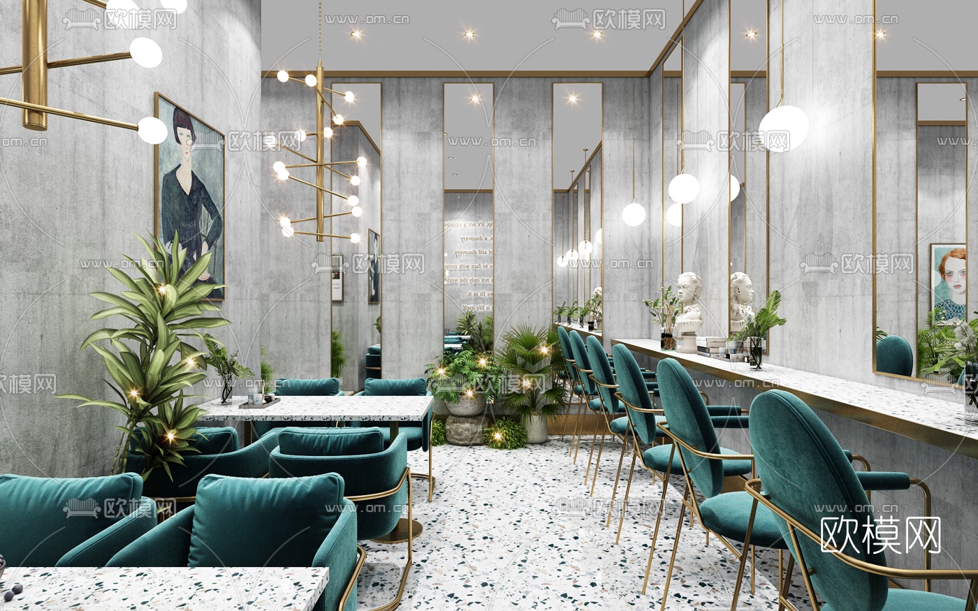 北欧轻奢网红餐厅3d模型下载（渲染图2）