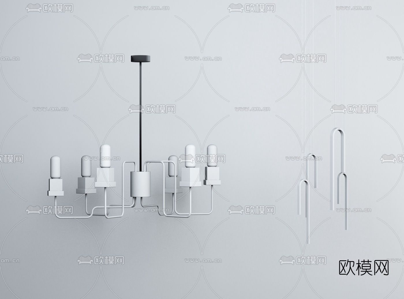 现代轻奢多头吊灯su模型下载（渲染图2）