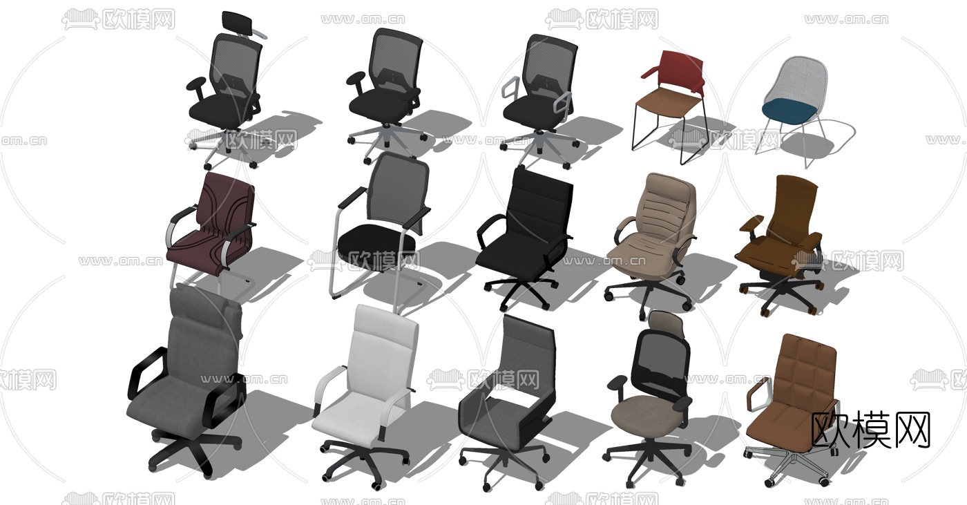 现代皮革网布办公转椅su模型下载