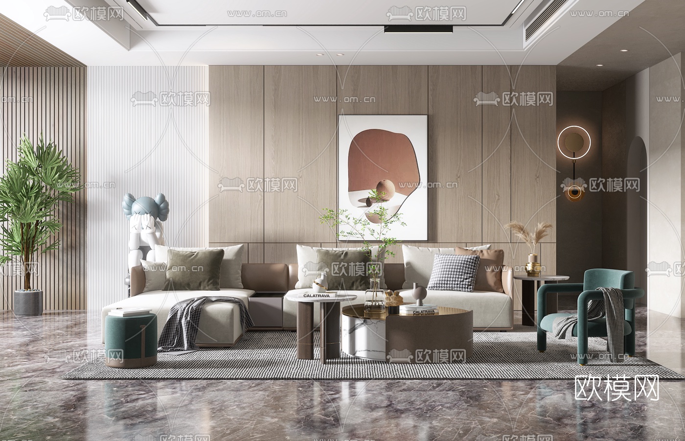 现代布艺转角沙发组合3d模型下载