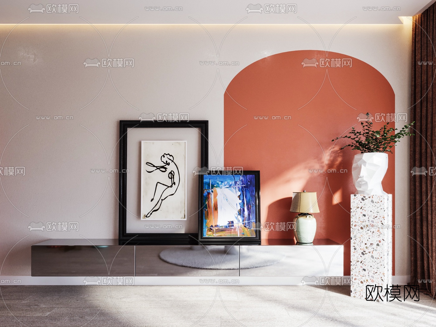 北欧简易电视柜3d模型下载（渲染图1）