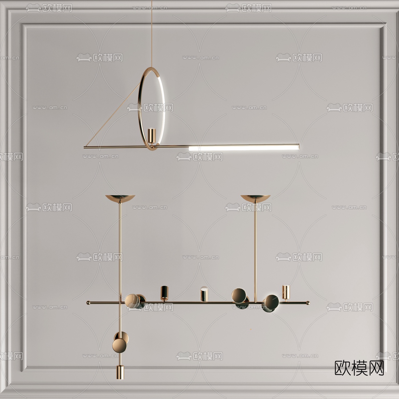现代金属吊灯3d模型-免费3dmax模型库-欧模网