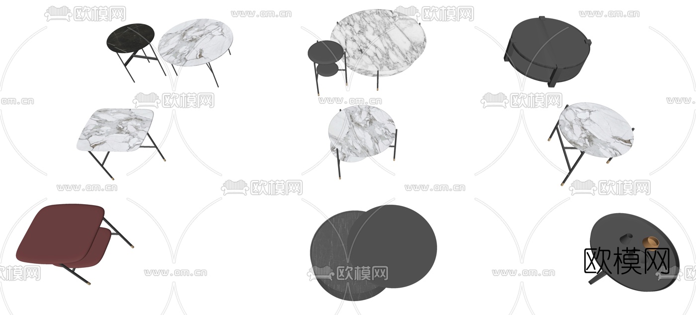 现代大理石茶几su模型下载（渲染图3）