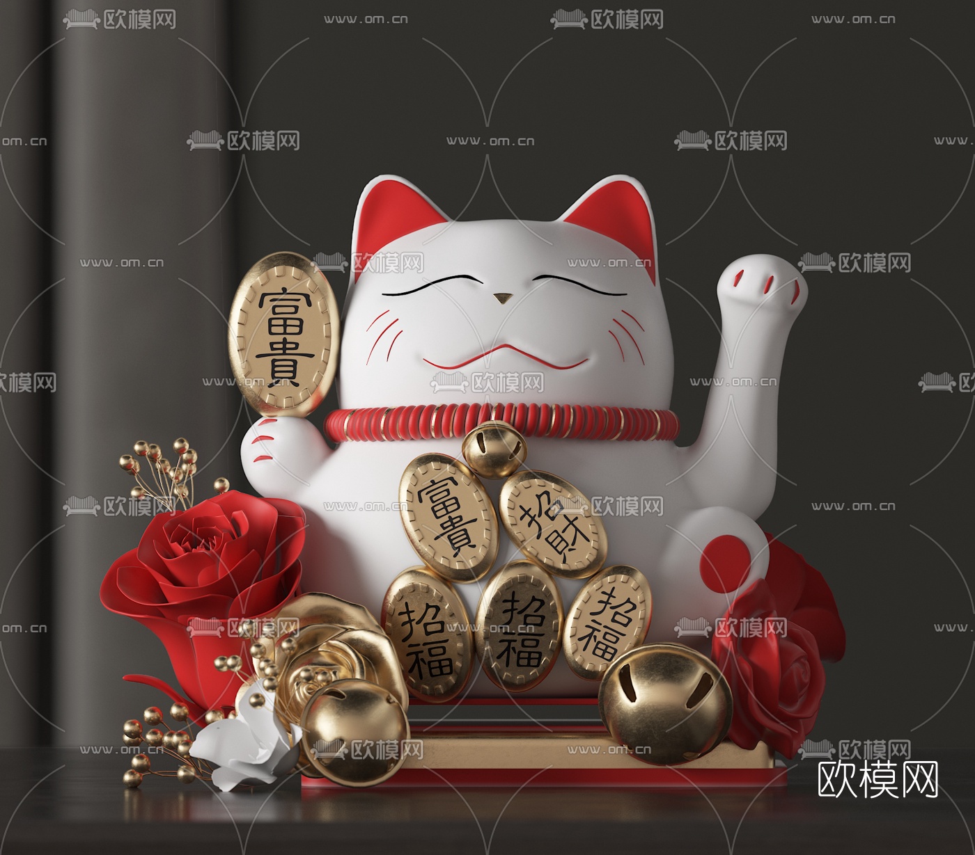 日式招财猫摆件3d模型下载