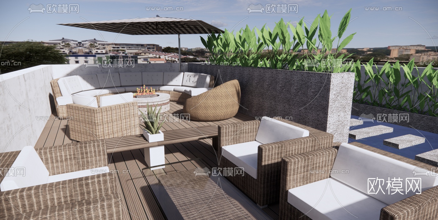 现代露天阳台su模型下载（渲染图2）