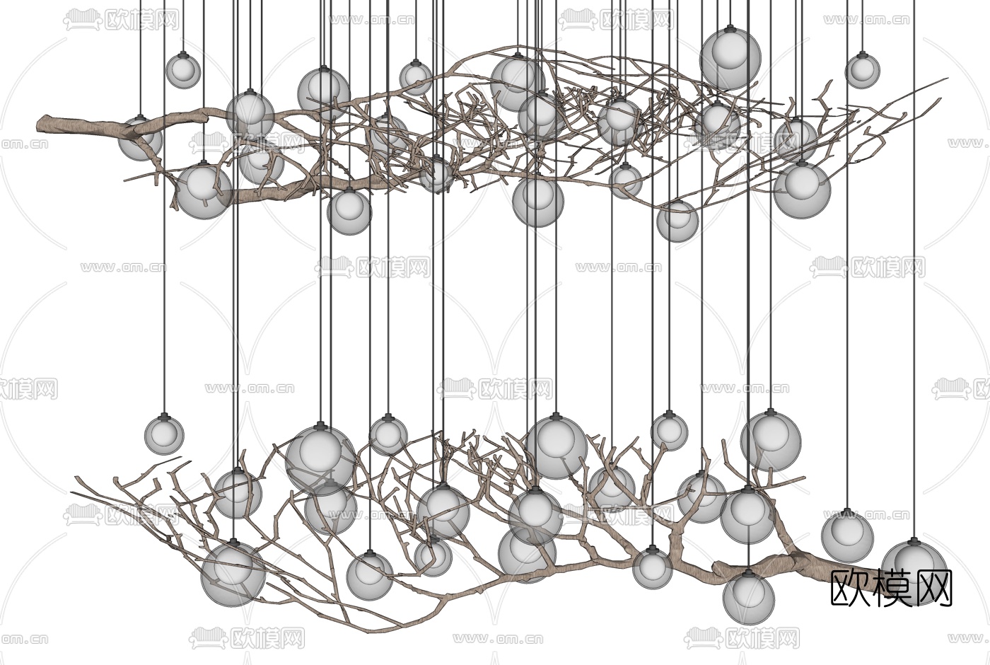 东南亚干树枝装饰吊灯su模型下载