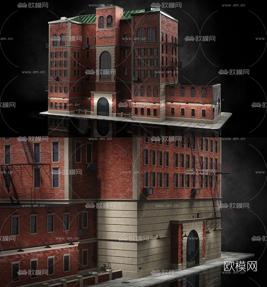 美式住宅楼房建筑构件3d模型下载（渲染图3）