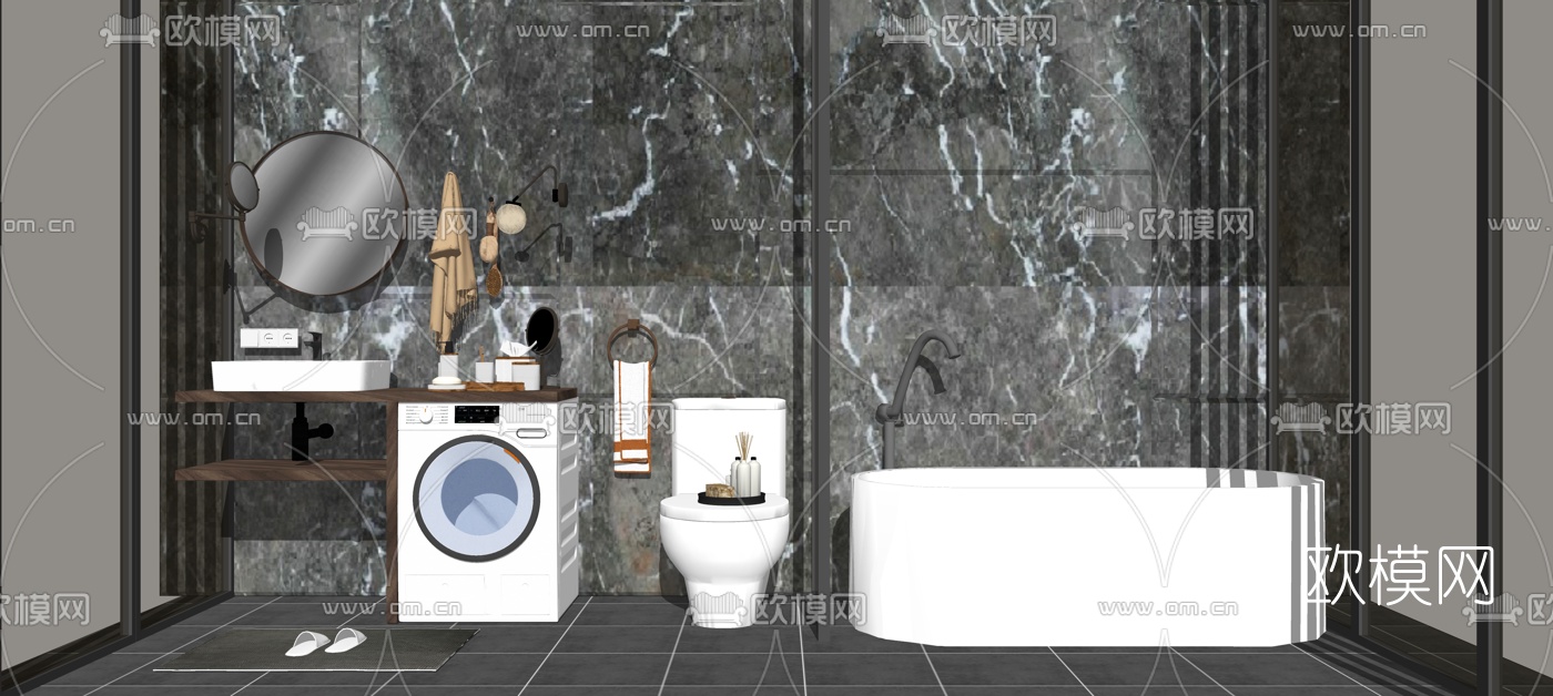 现代洗手台浴缸su模型下载