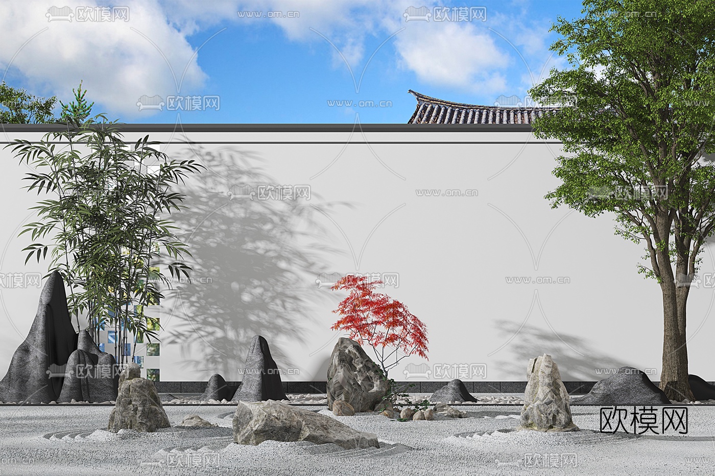 新中式枯山假山小品3d模型下载