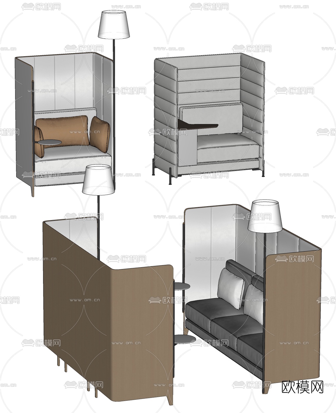 现代卡座沙发su模型下载
