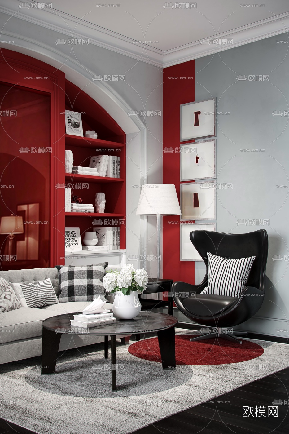 戴昆设计 美式布艺沙发组合3d模型下载