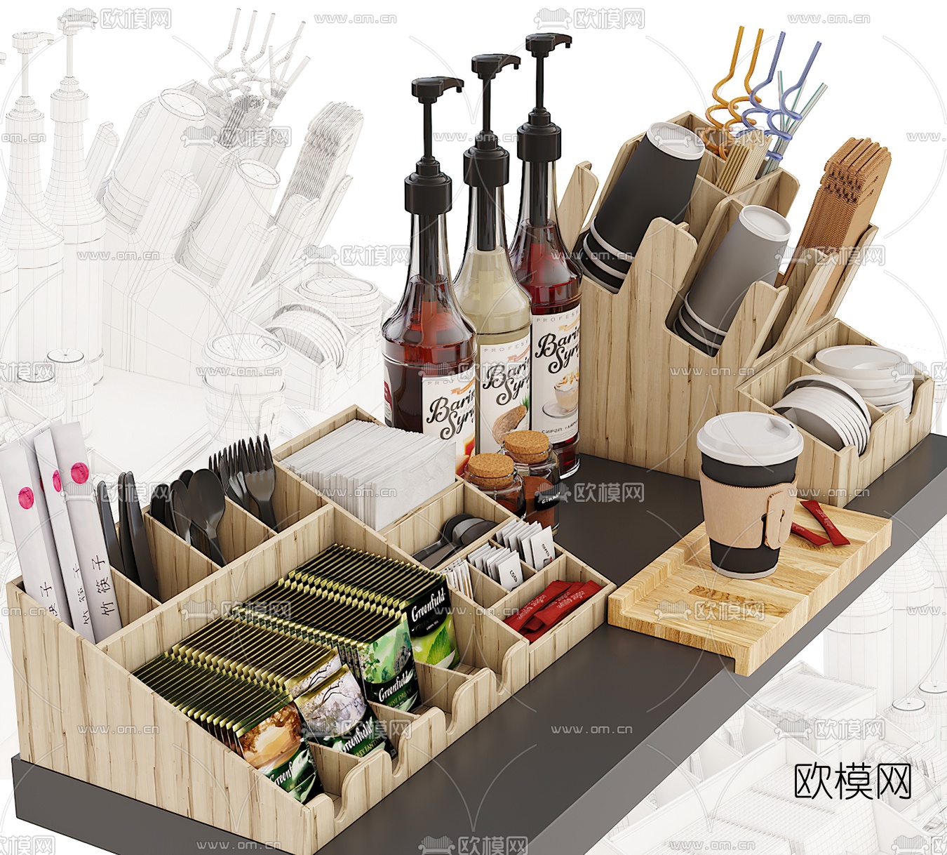 现代咖啡店操作台3d模型下载（渲染图2）