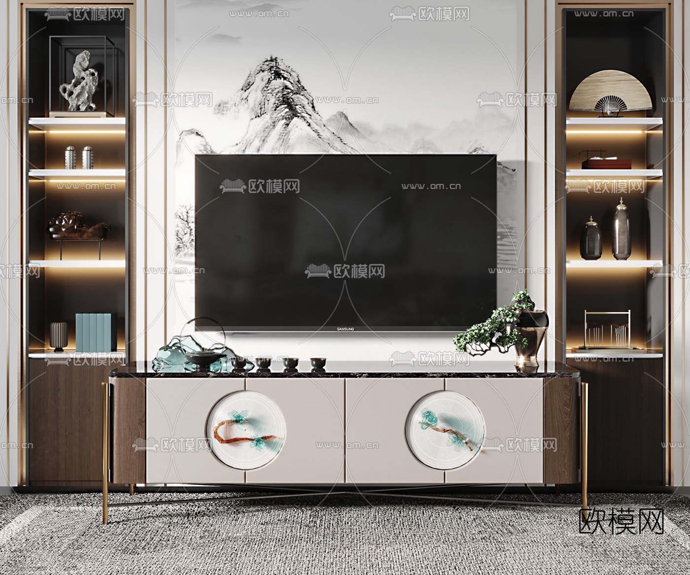 新中式电视柜3d模型