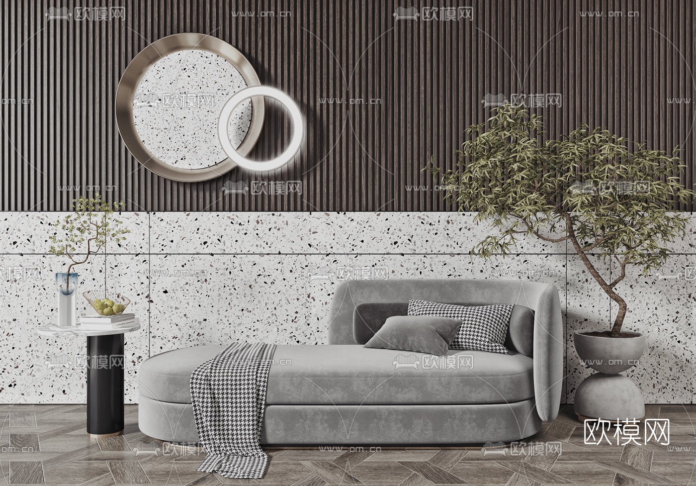 现代布艺贵妃椅边几3d模型下载