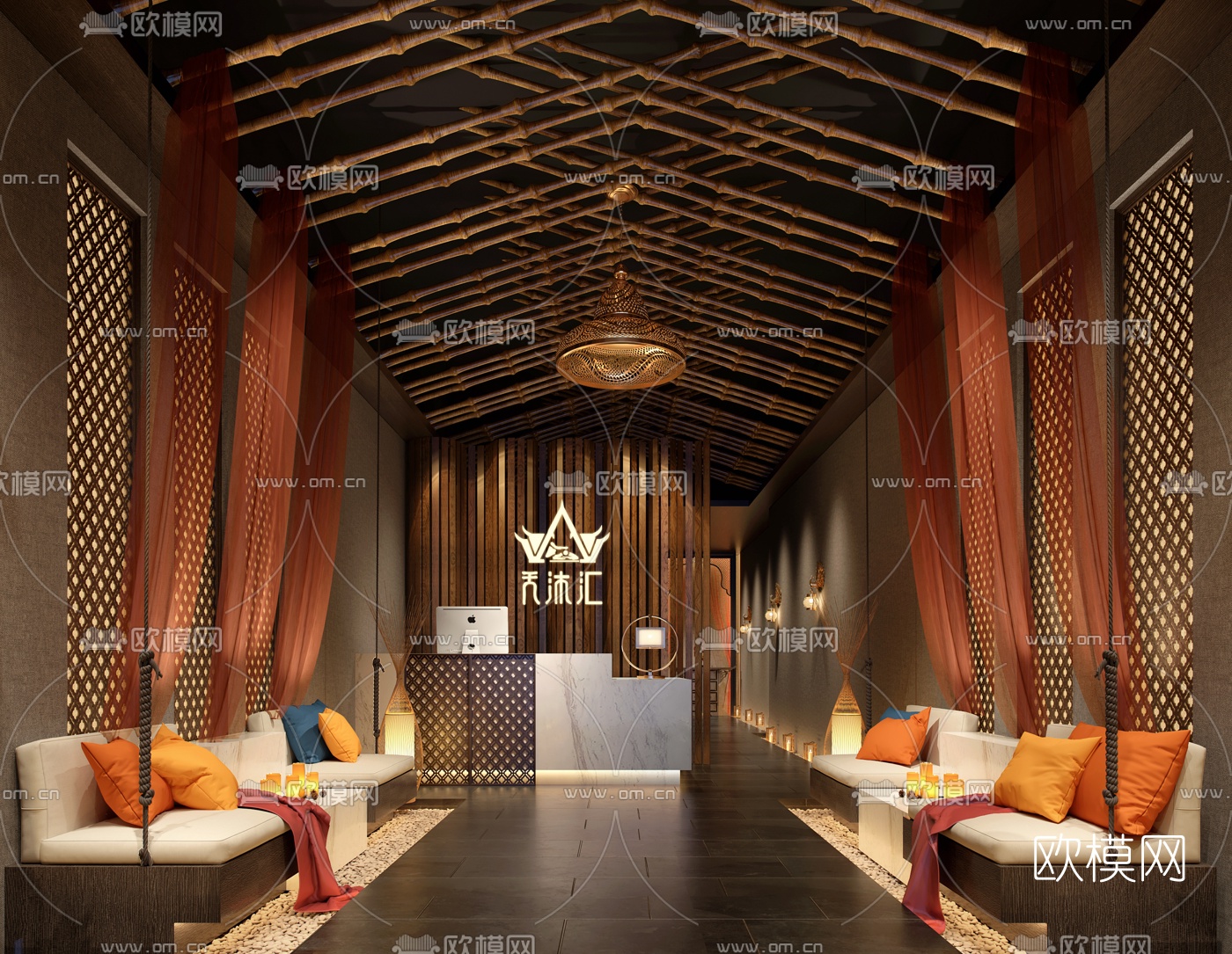 东南亚SPA会所前台走廊3d模型