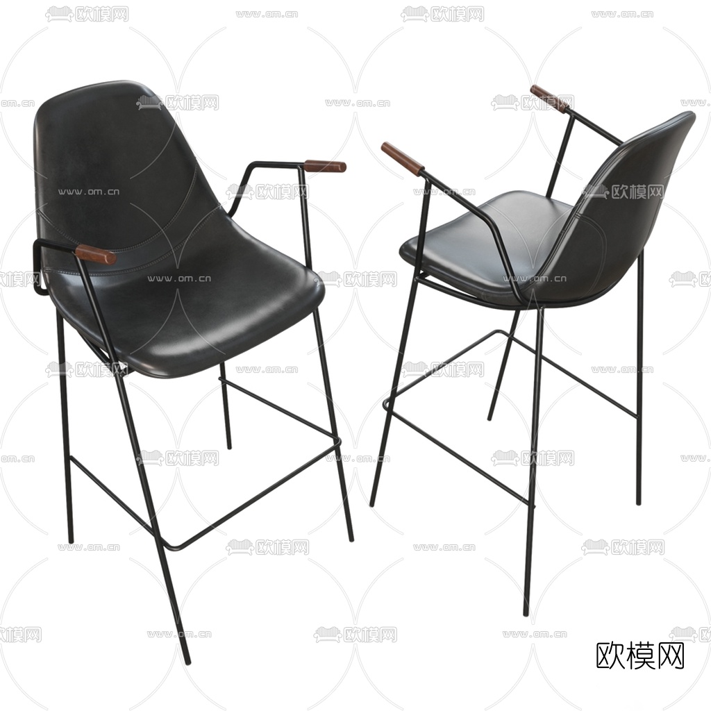 工业风皮革吧椅3d模型下载（渲染图2）