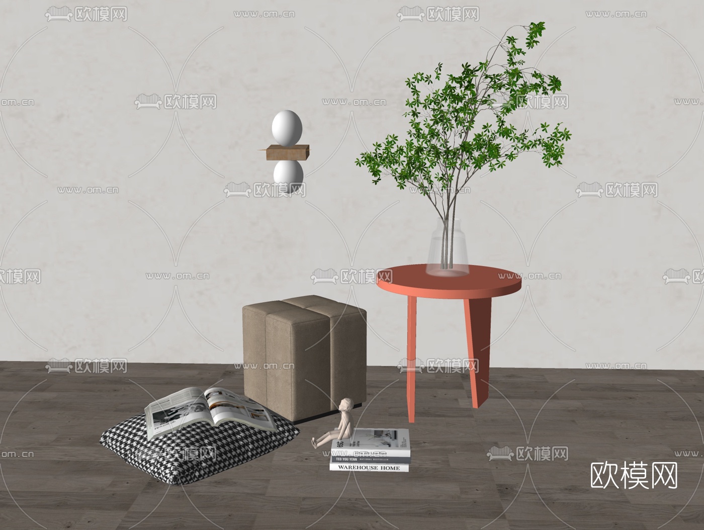 北欧布艺坐垫su模型下载（渲染图2）