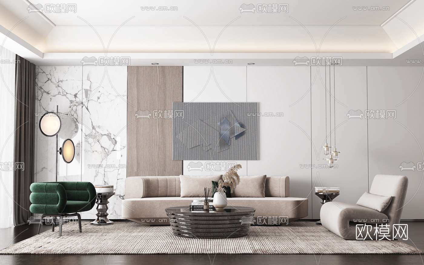 现代布艺沙发组合3d模型