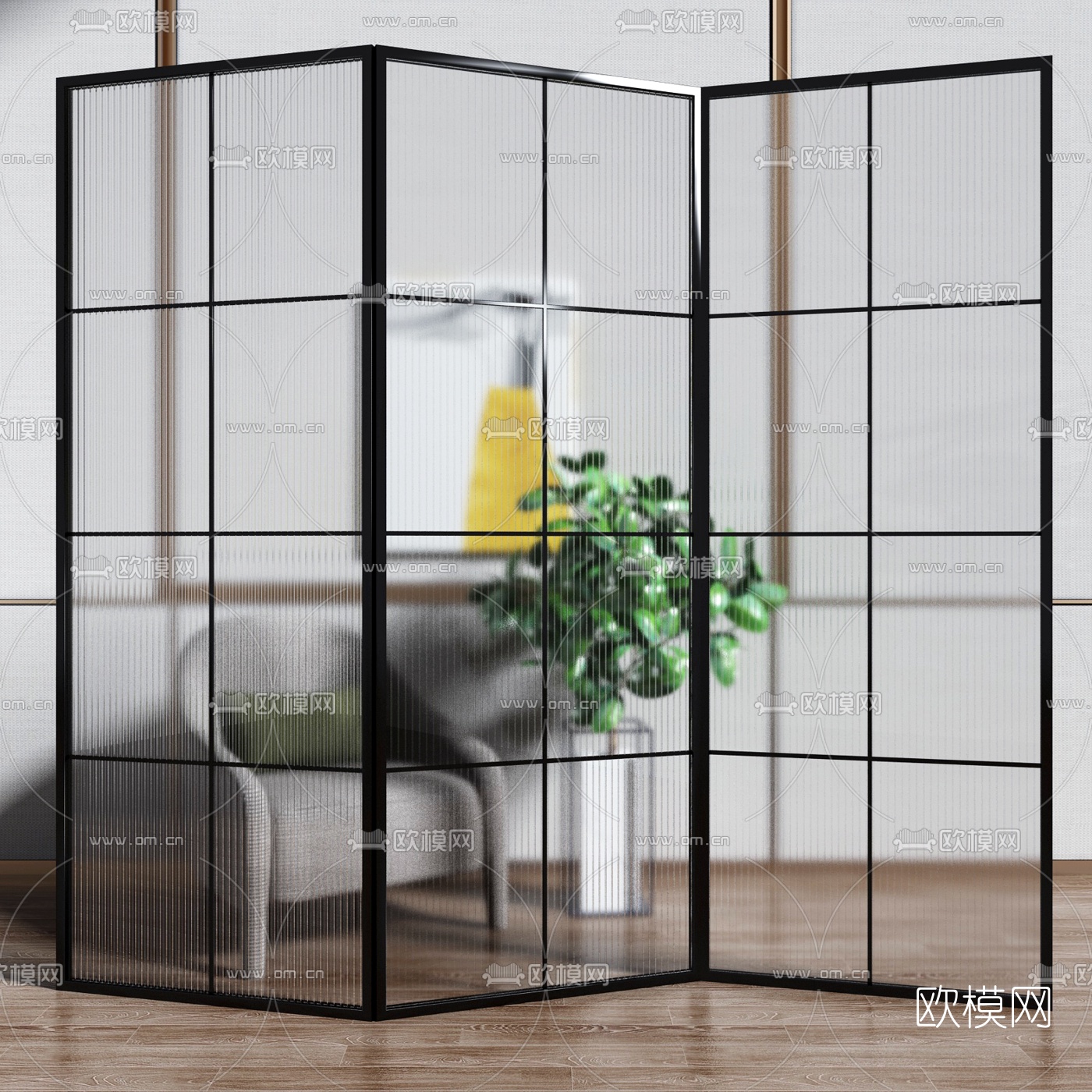 现代玻璃屏风隔断3d模型下载（渲染图3）
